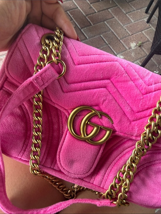 Gucci Handbags - Gucci Hot Pink Suede GG Marmont Shoulder Bag with Gold Hardware